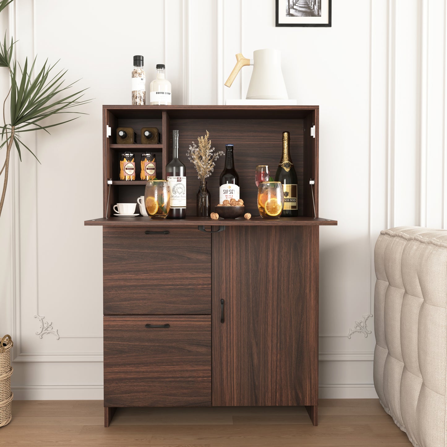 Desk Cabinet, with Storage Drawer & Shelves, Fold-up Desktop, Ideal for Home, Office, Dormitory, Small Spaces W31.49'xD13.78'xH47.2'
