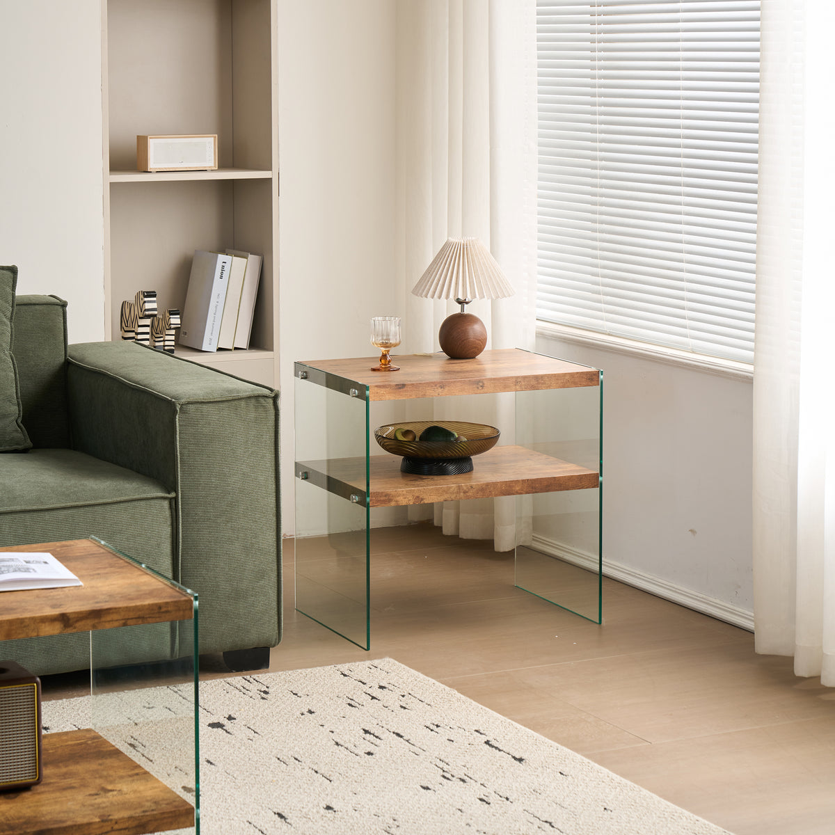 MDF SideTable, Small Tea Table, Walnut Night Stand Tempered Glass Sofa Table
