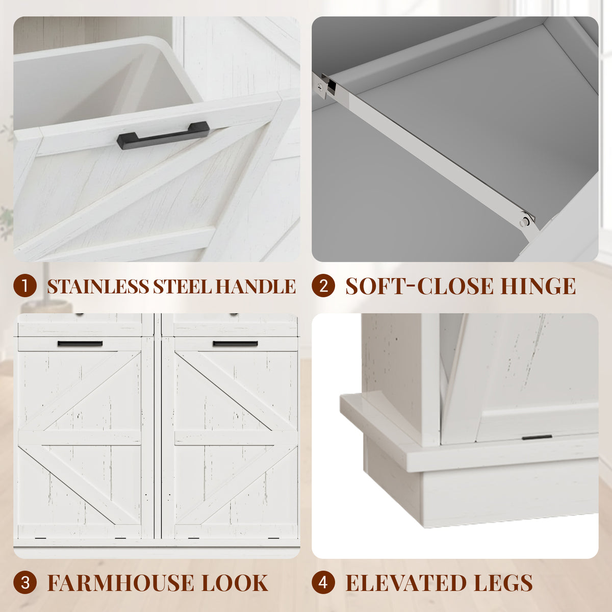 Tilt Out Trash Can Cabinet for Kitchen, Double 10-Gallon Hidden Trash Cabinet with Drawer, Farmhouse Wooden Garbage Cabinet, Dog Proof Trash Can Storage for Kitchen Laundry Living Room Office
