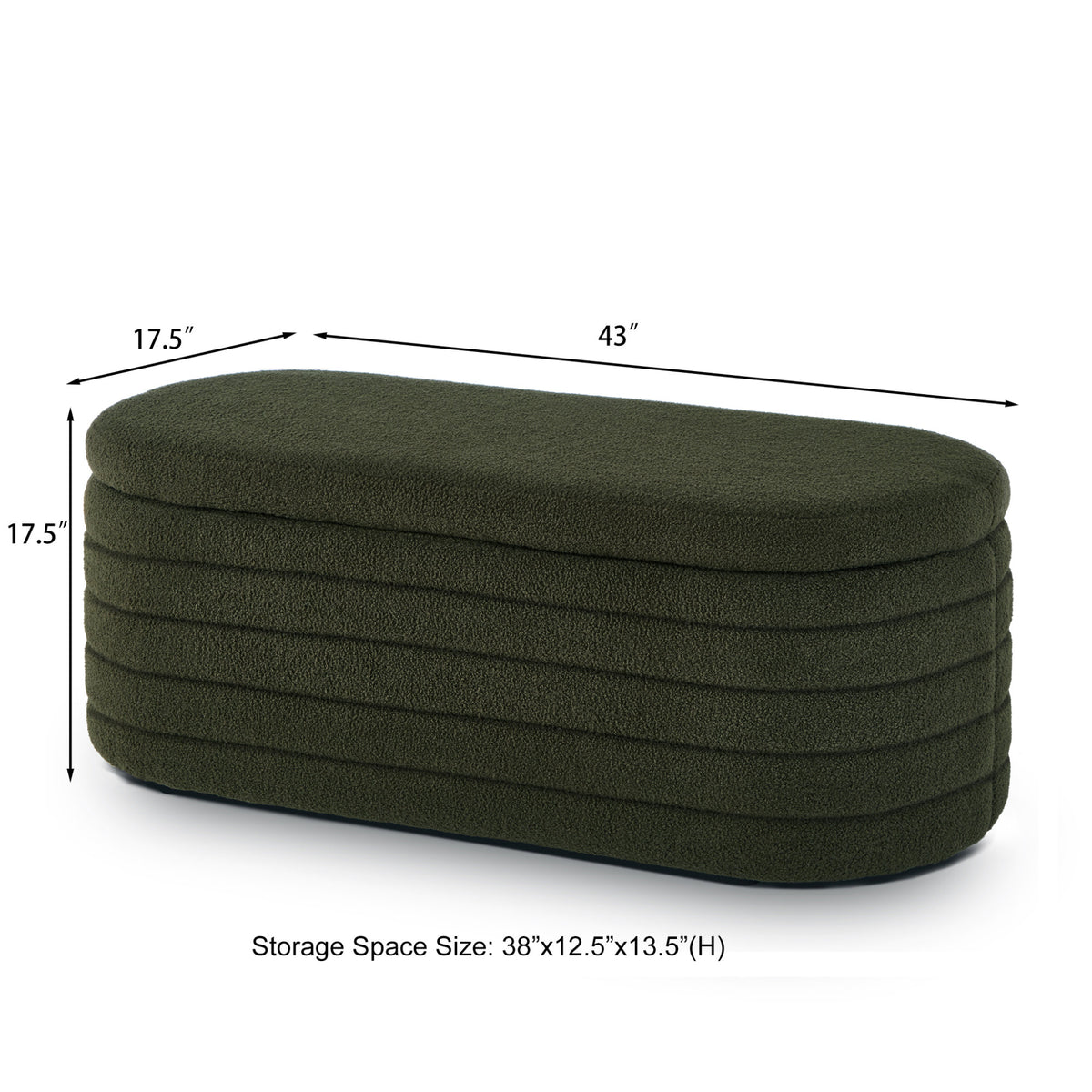 Modern Oval Storage Ottoman Bench, Upholstered Boucle Teddy Fabric End of Bed Bench with Storage, End of Bed Stool with Safety Hinge