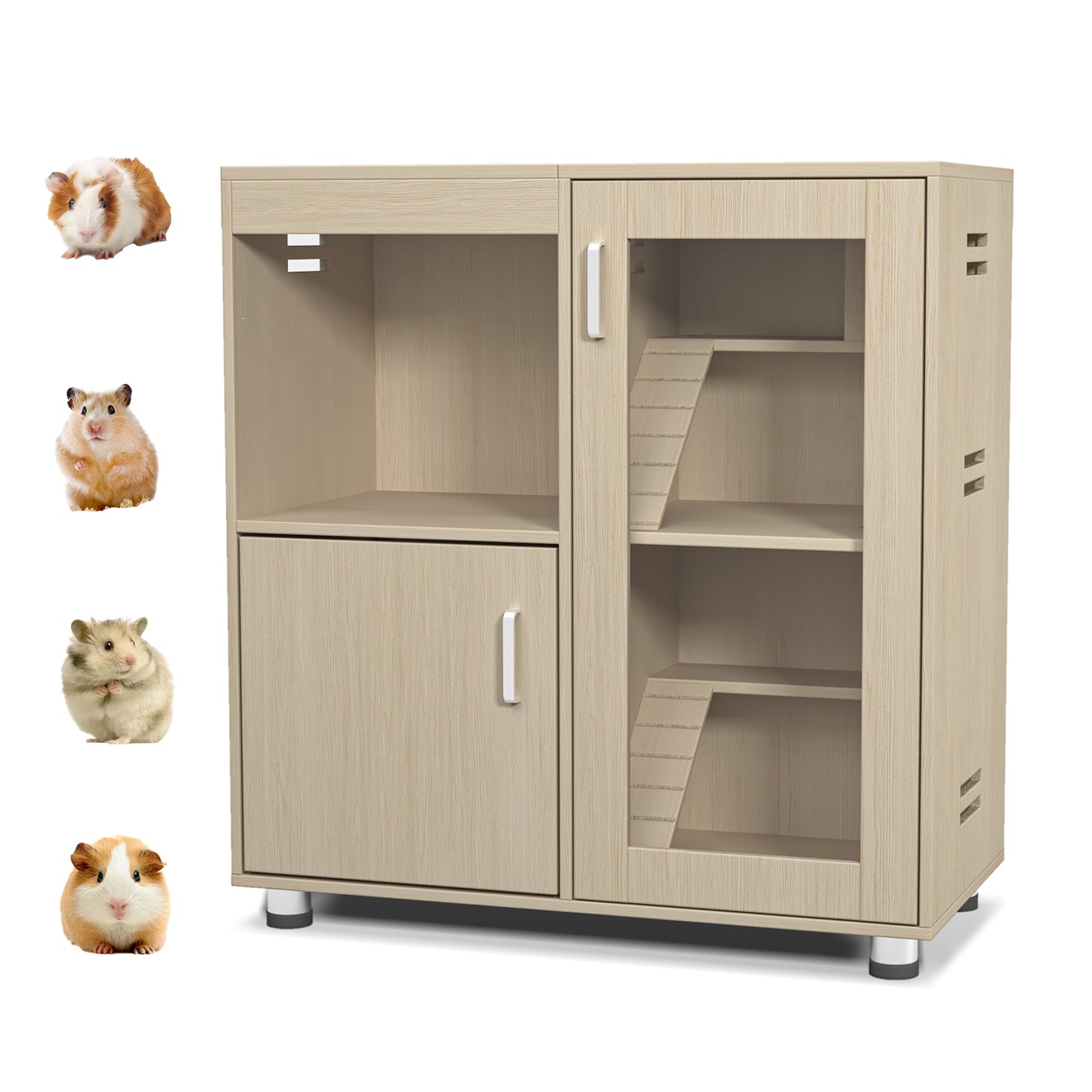 Hamster Cage, Small Animal Cage for Chinchilla/Rat, 4-Tier Guinea Pig Cage Wood with Acrylic Windows, Storage Cabinet, Openable Top, Hamster Cages and Habitats 31.50' L x15.75 ' W x 34.65' H