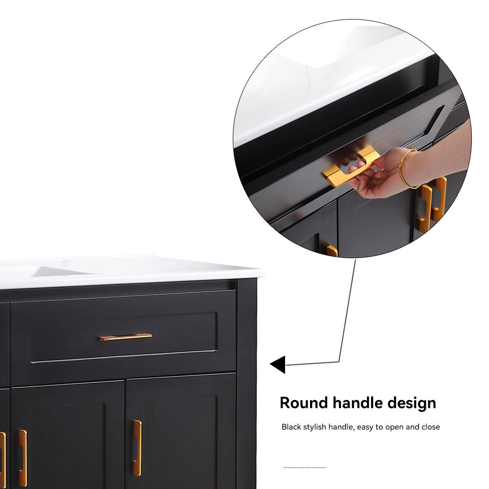 48" Black Bathroom Vanity.Abundant Storage Cabinet -4 Soft close doors and 4 drawers (excluding the ceramic basin)