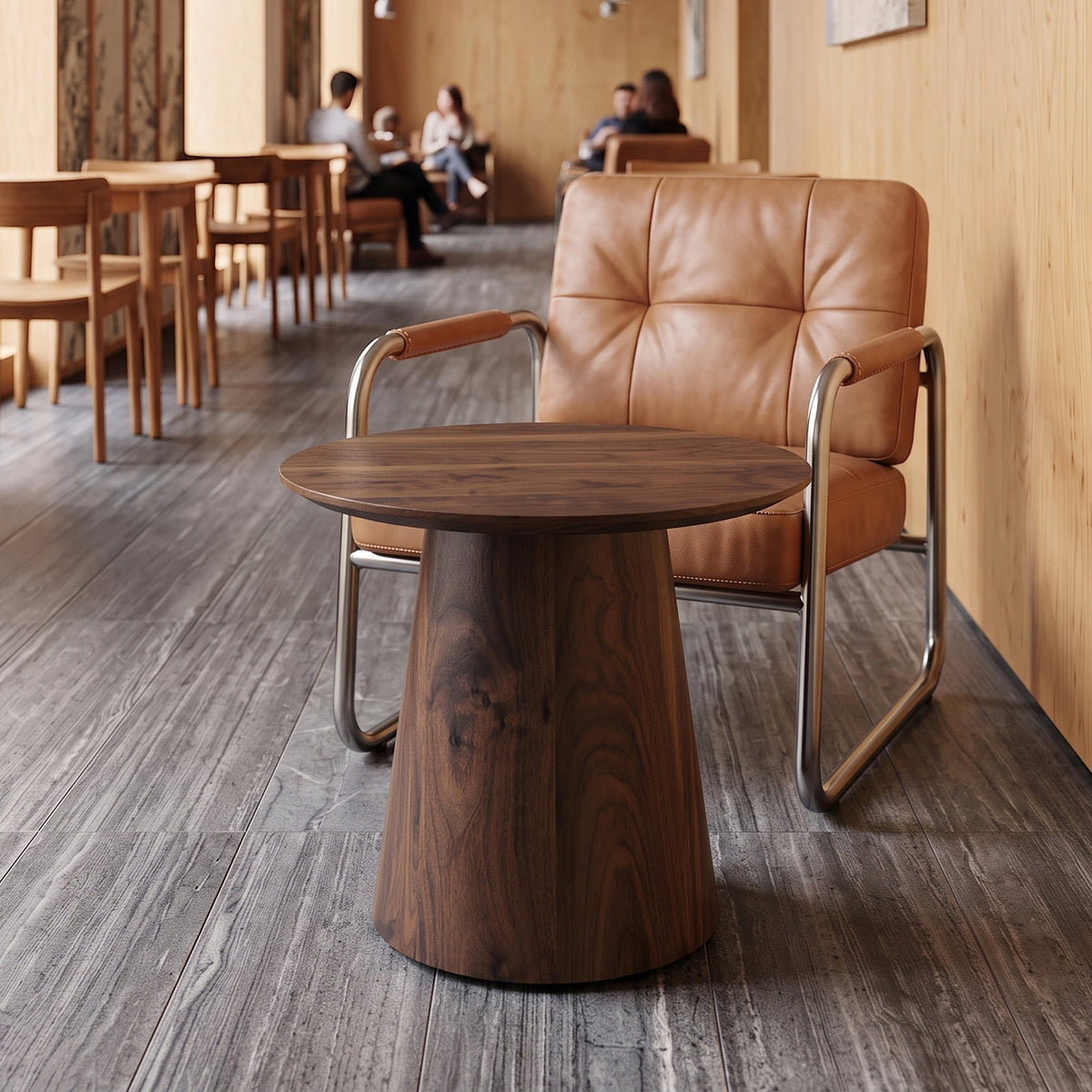 Walnut wood grain medium density fiberboard circular coffee table - diameter 19.6 inches, height 18.8 inches walnut wood grain veneer, flexible adaptation to circular tabletop.W2920P404128
