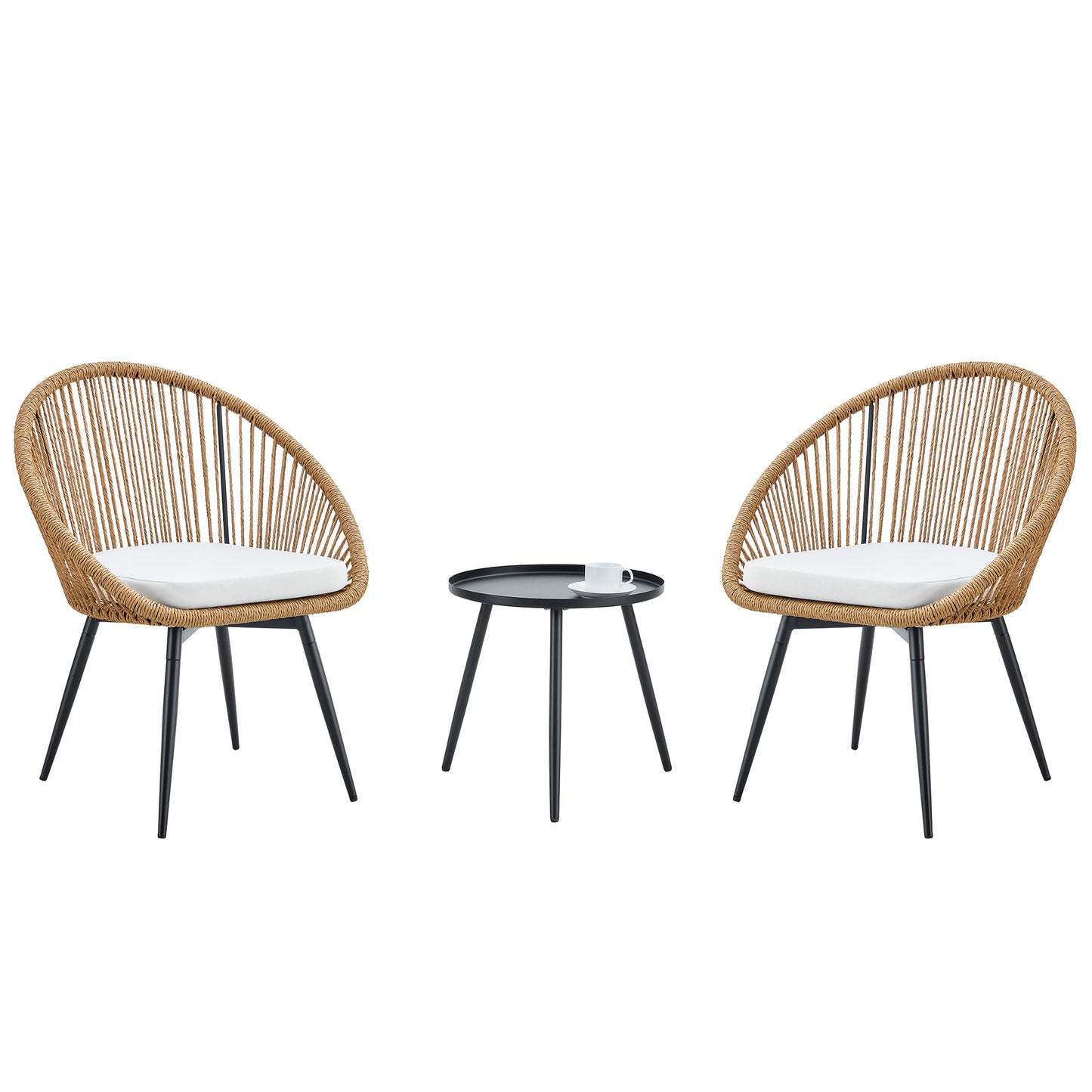 Modern 3-Piece Set: 17.7' Anti-Spill Round Coffee Table + 2 Rattan Swivel Chairs, Outdoor Patio Furniture for Tea Time.Suitable for Various Outdoor Venues.3-piece Set Packaged As A Single Package.
