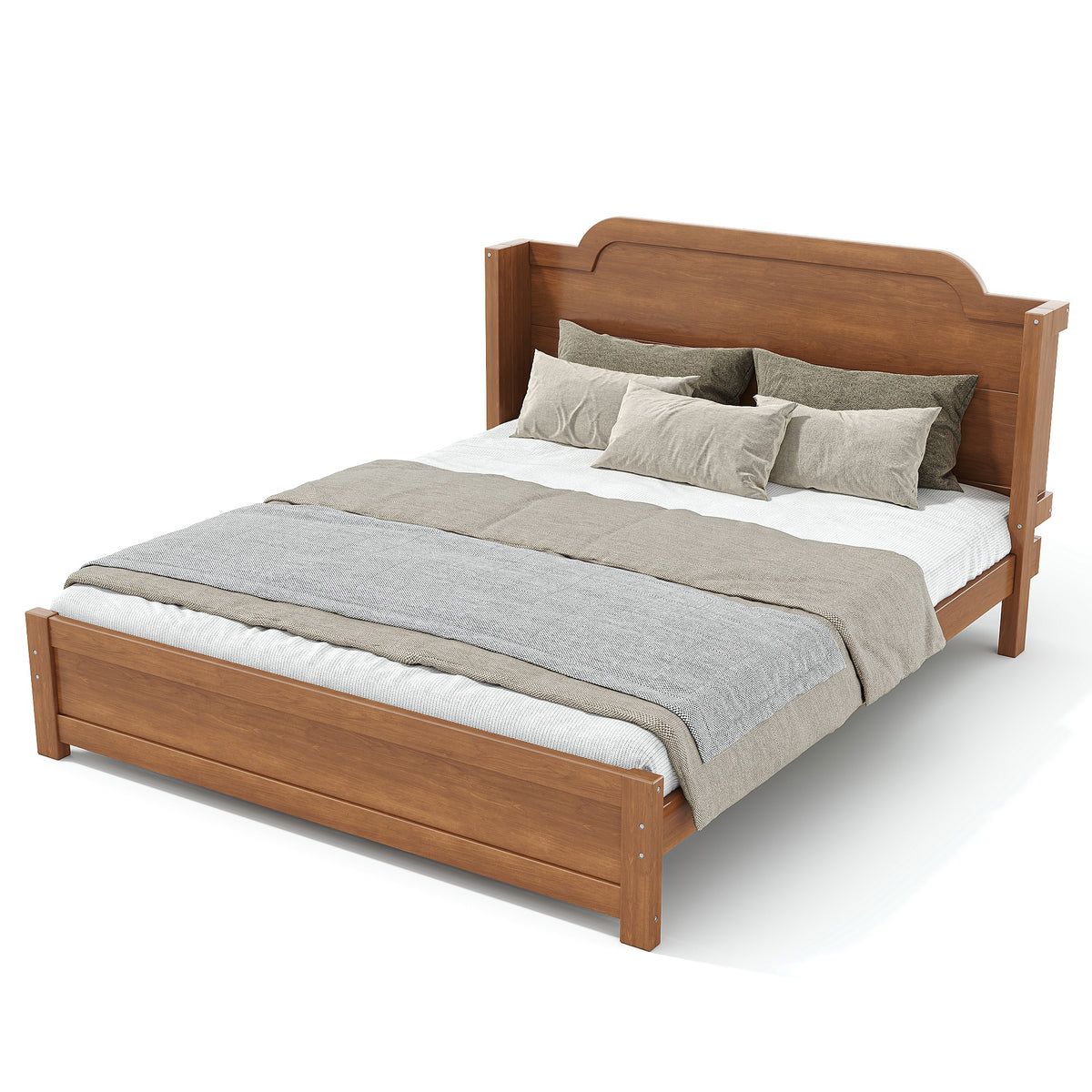 Queen Solid Wood Platform Bed with Headboard Brown Finish & Minimalist Design, Easy Assembly, No Box Spring Needed Traditional Wood Bed Frame.Brown
