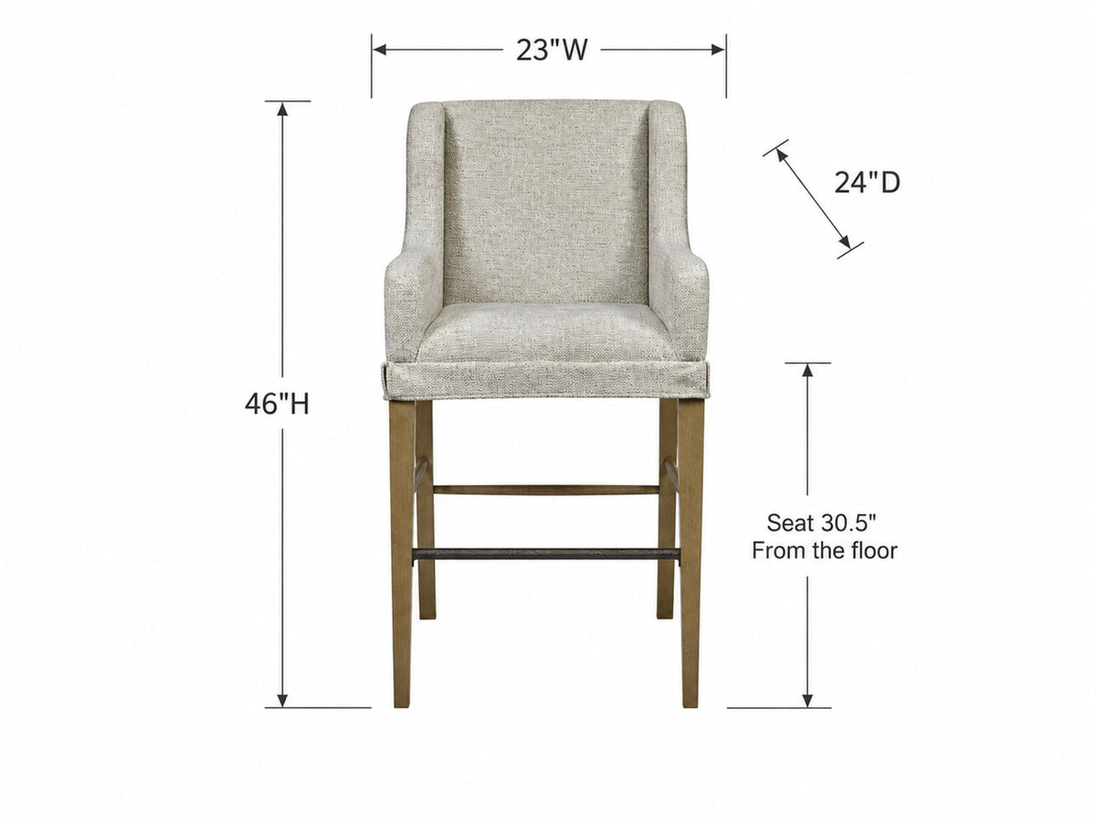 Set of 2 Upholstered Wingback Bar Stools with Metal Footrests – Cashew Hickory Finish