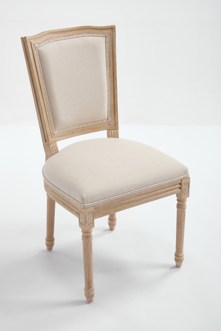 French Country Dining Chairs Set of 2, Upholstered Chairs with T-shaped Back, Wire drawing and carving techniques, Disassemblable