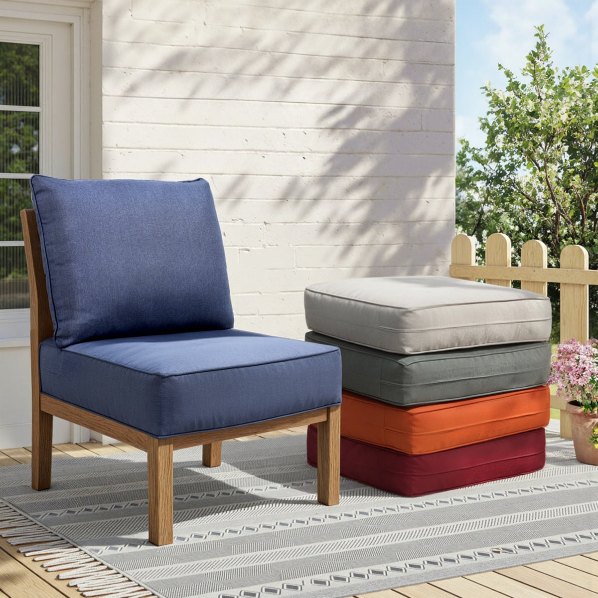 6" Thicker Outdoor Chair Cushion 3 Sets-24"x22"x6" Waterproof Patio Furniture Cushions with Removable Cover 28D High Density Sponge Filling Thicken Outdoor Patio Cushions-Blue