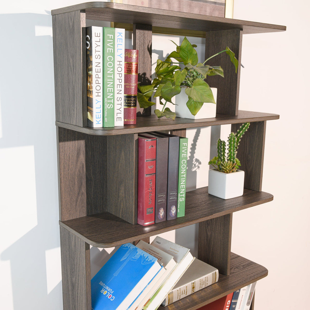 Modern 5-Tier Open Bookshelf in Dark Brown MDF Wood, 31.5" L x 64.56" H Free-Combination Storage Shelving, or Bedroom Decor