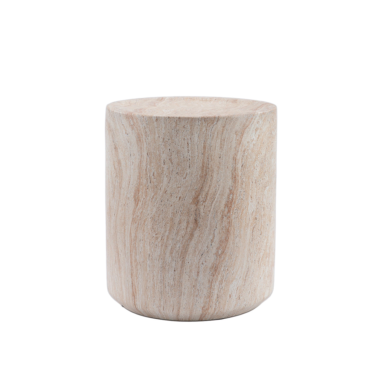 Tall Cylindrical Accent Coffee Table, MgO Faux Travertine Round Coffee Table, Indoor & Outdoor Decorative Table for Home Patio Yard, Dia 15.94" x H 18.31"
