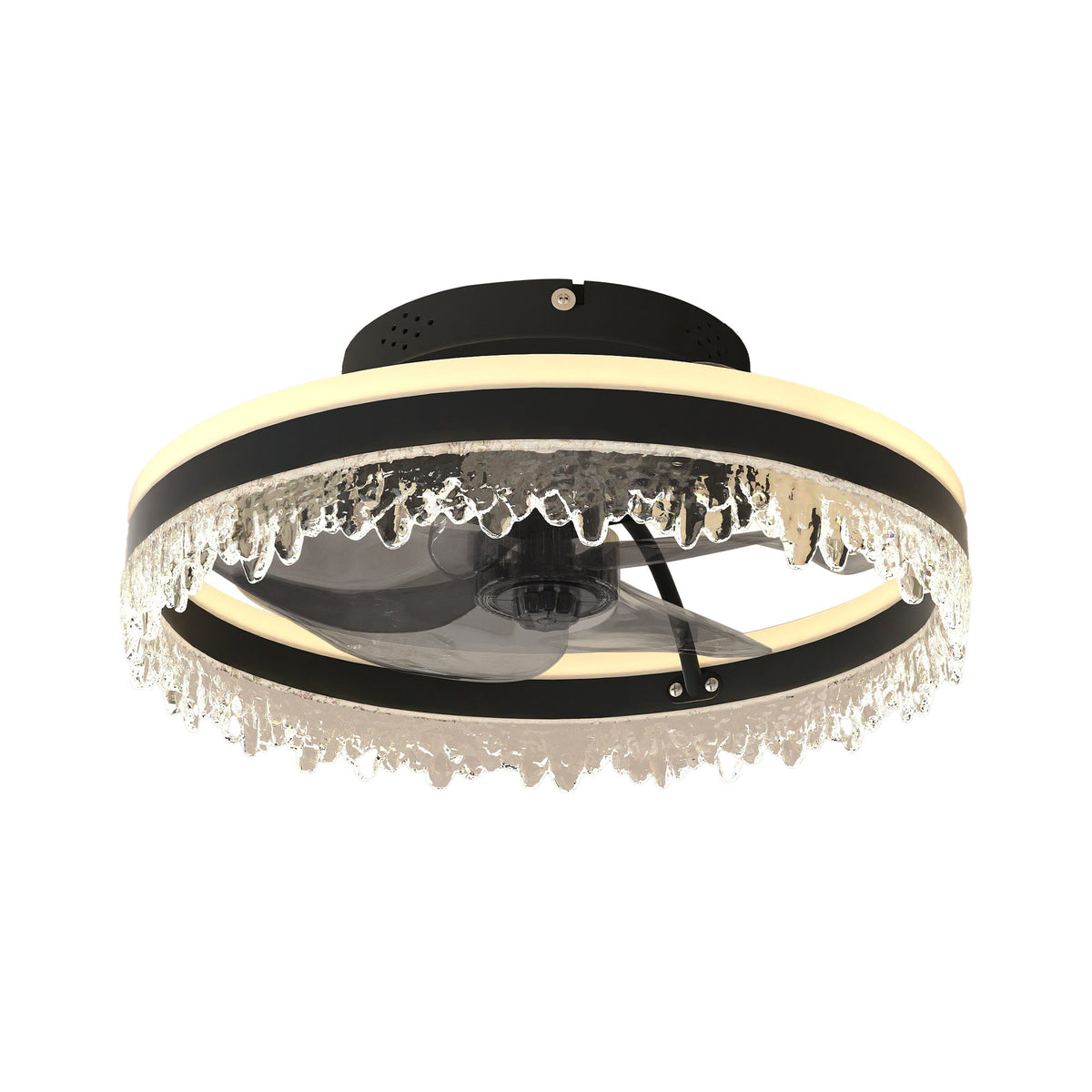 Modern LED Ceiling Fan with Light - 16'' Dimmable Ceiling Light with Invisible Blades and Crystal Design