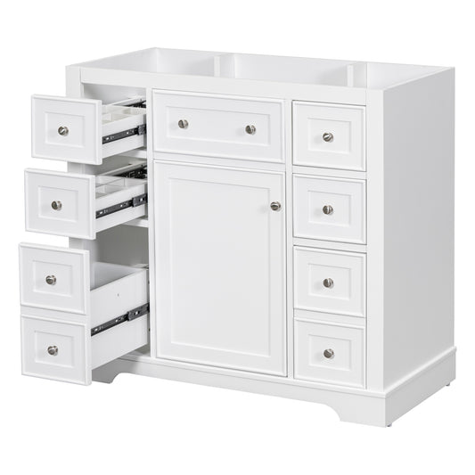36' Bathroom Vanity without Sink, Cabinet Base Only, One Cabinet and Six Drawers, White