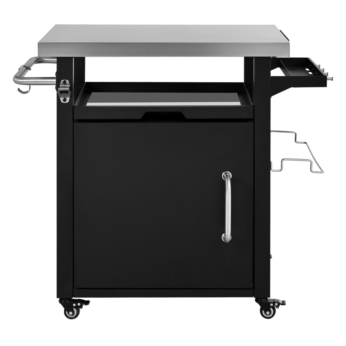 K&K 39.5" Outdoor Grill Cart with Storage Cabinet, Outdoor Bar Cart Pizza Oven Table with Wheels, Stainless Steel Top