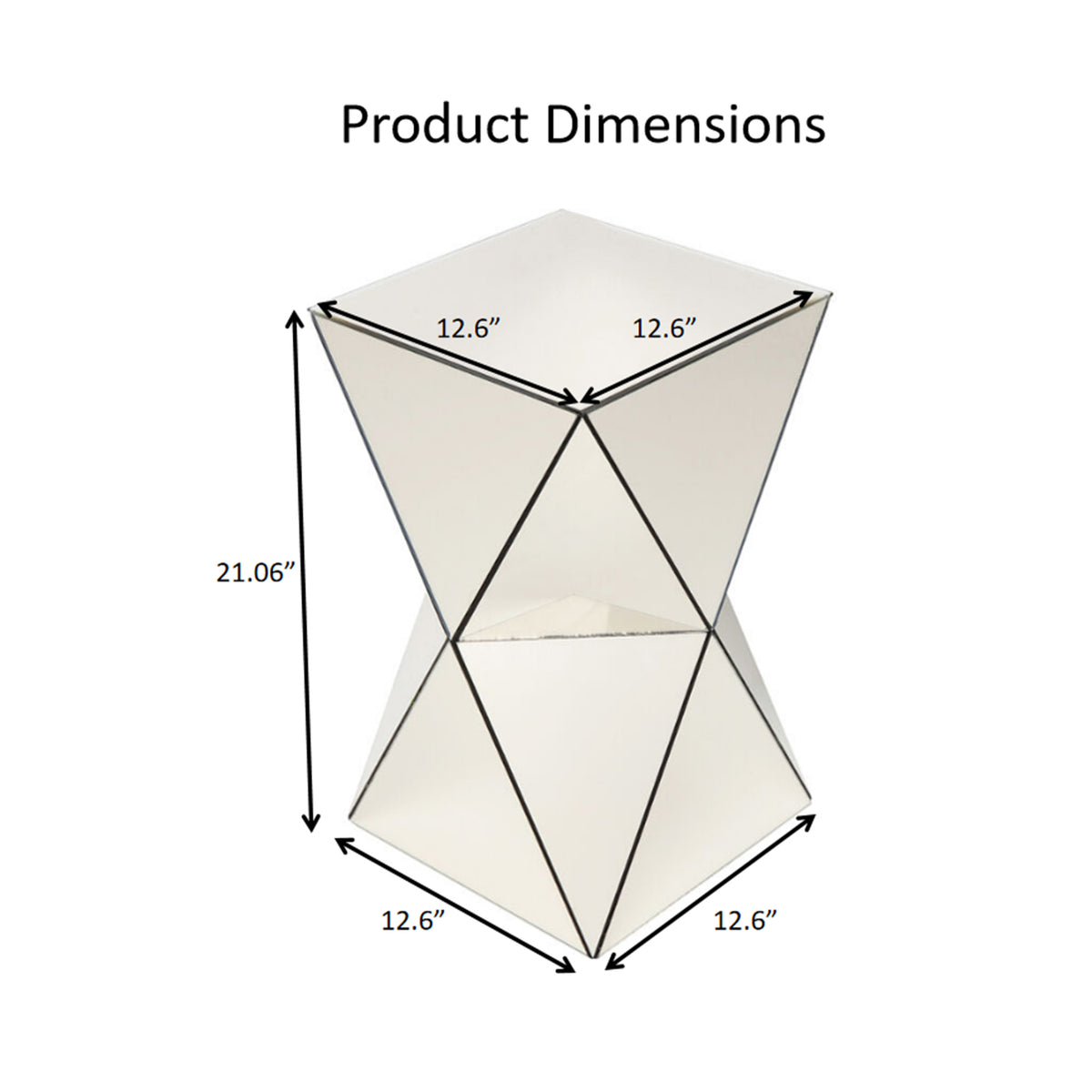 Champagne Mirrored Geometric Side Table, Modern Luxe Accent End Table, Reflective Mirror Decorative Nightstand for Living Room, Bedroom, Sofa Side