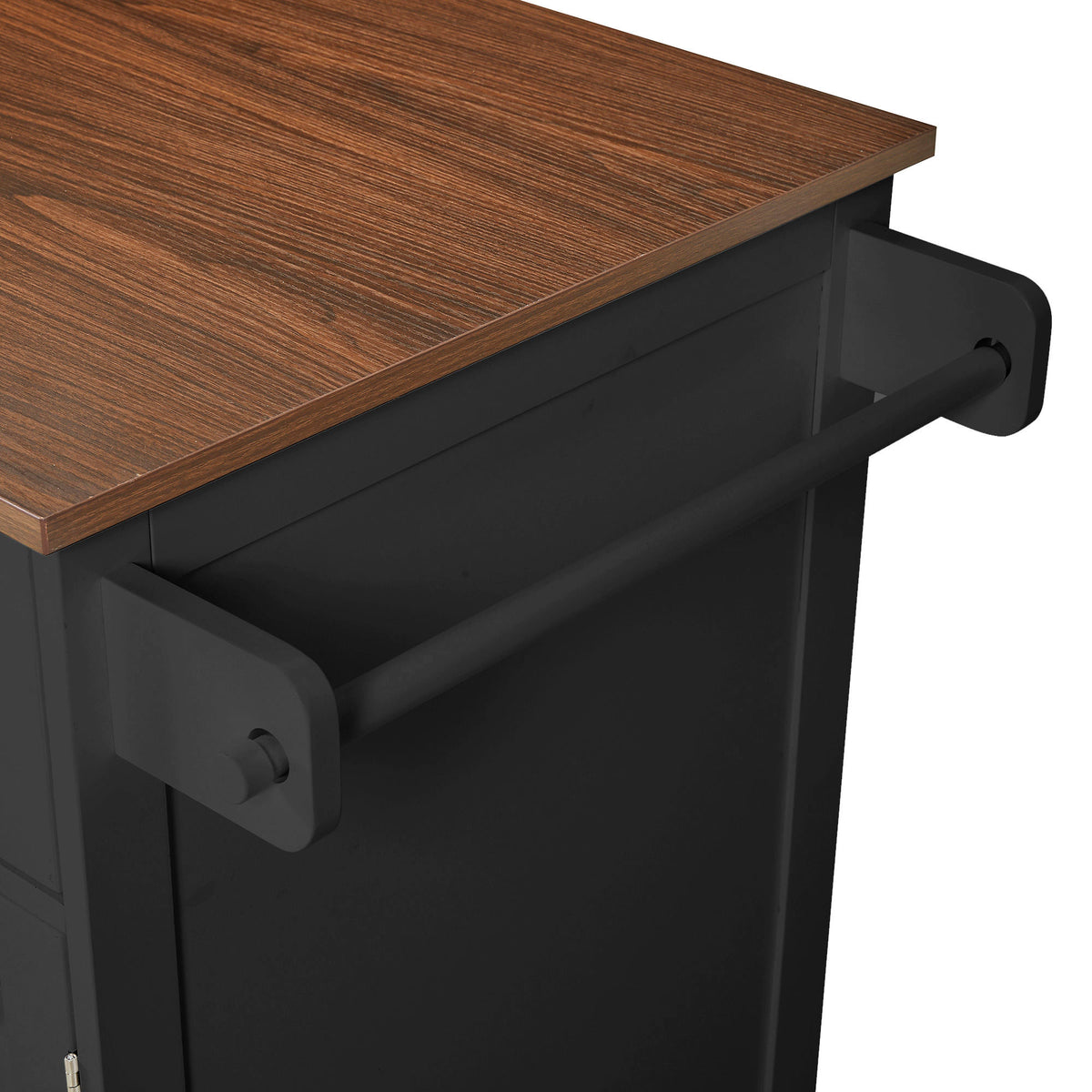K&K 39.3" Farmhouse Kitchen Island with Drop Leaf, Kitchen Storage Island with Open Side Rack, One Drawer, Towel Rack – Black