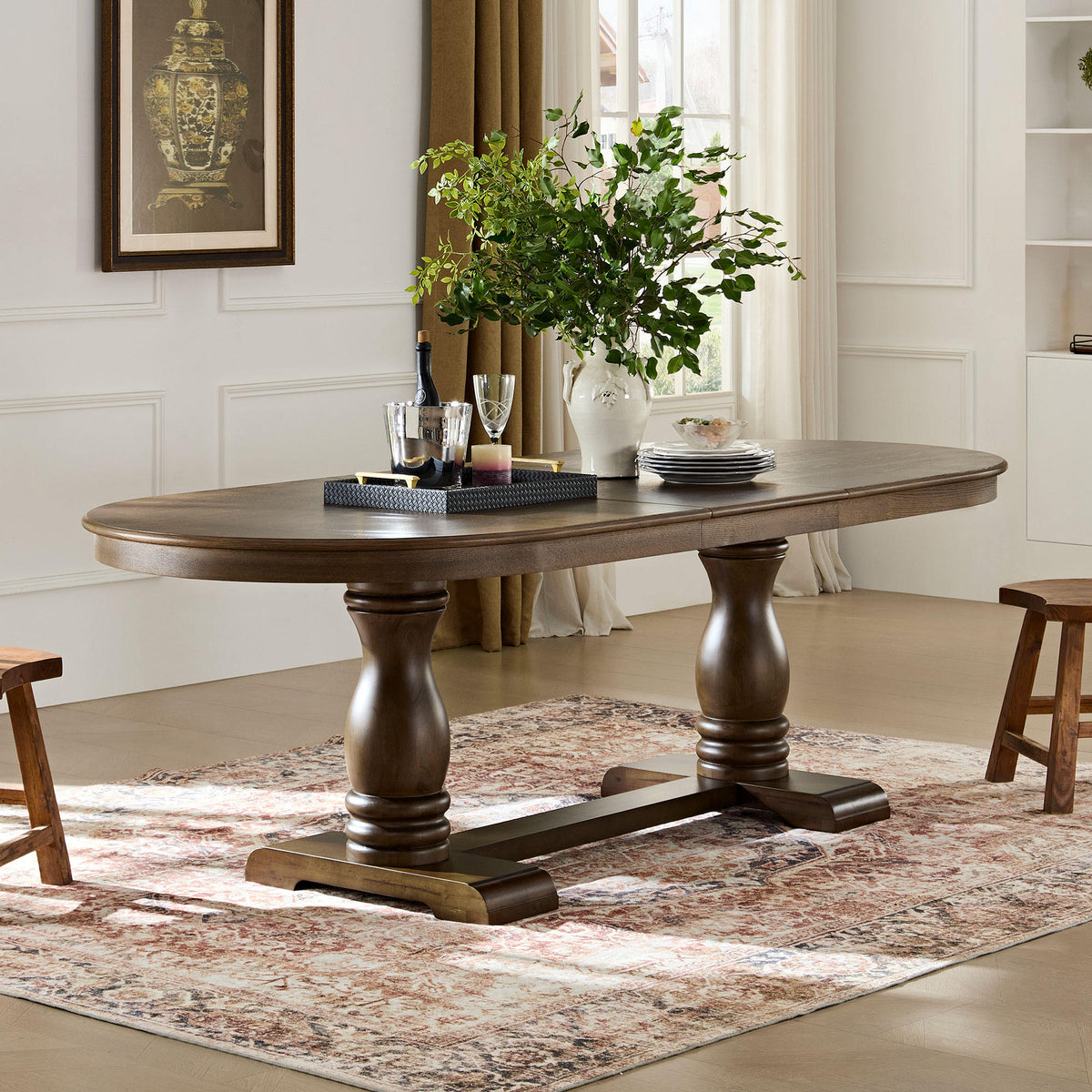 94.09 Inch Extendable Wooden Dining Table for 6 Persons,Long Expandable Curved Dining Table,Mid Century Modern Large Kitchen Table for Living Room,Restaurant(Same Sku;W2582P205311)