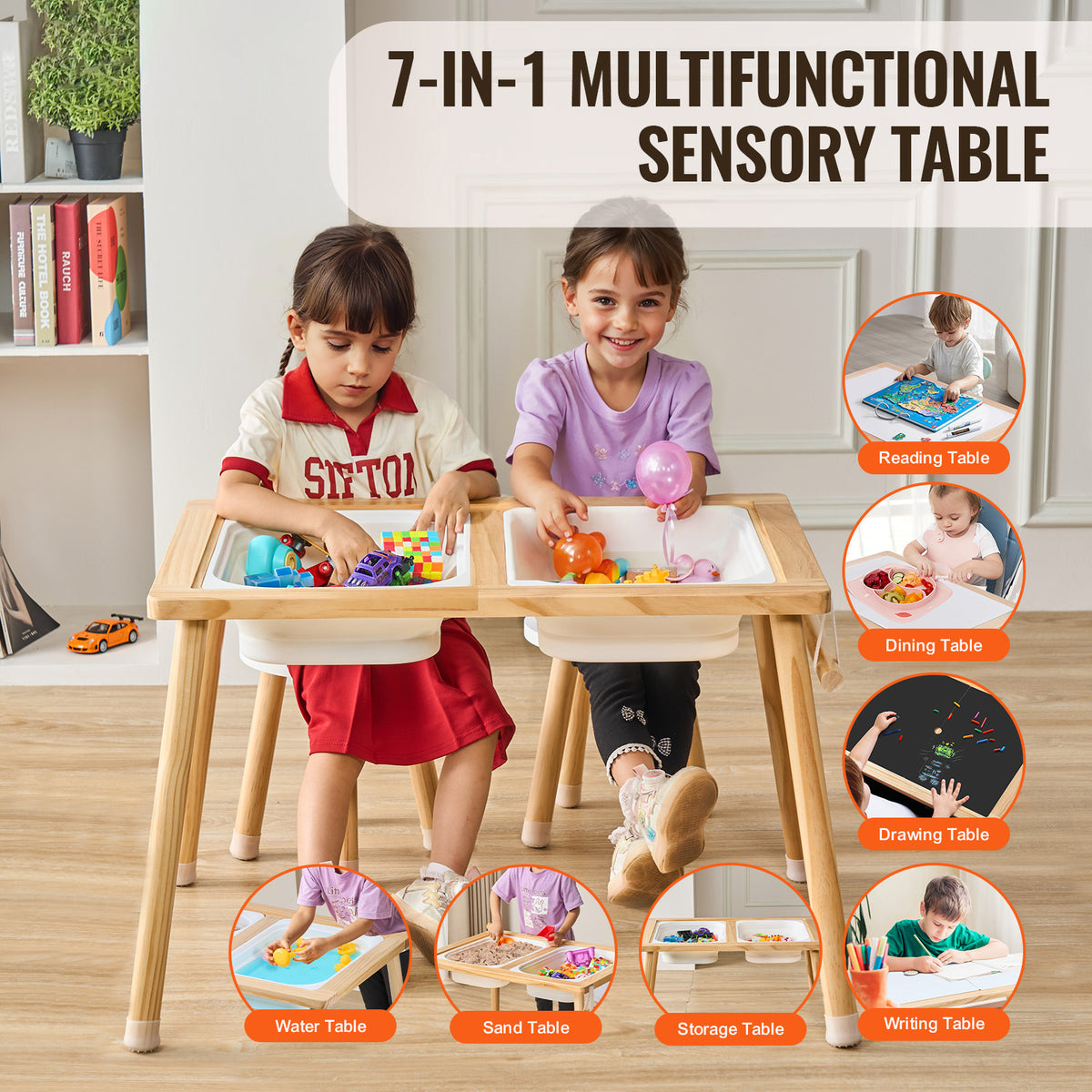 Sensory Table and Chairs Set, Toddlers Activity Table with 2 Stools, 2 Storage Bins & Paper Roll Holder