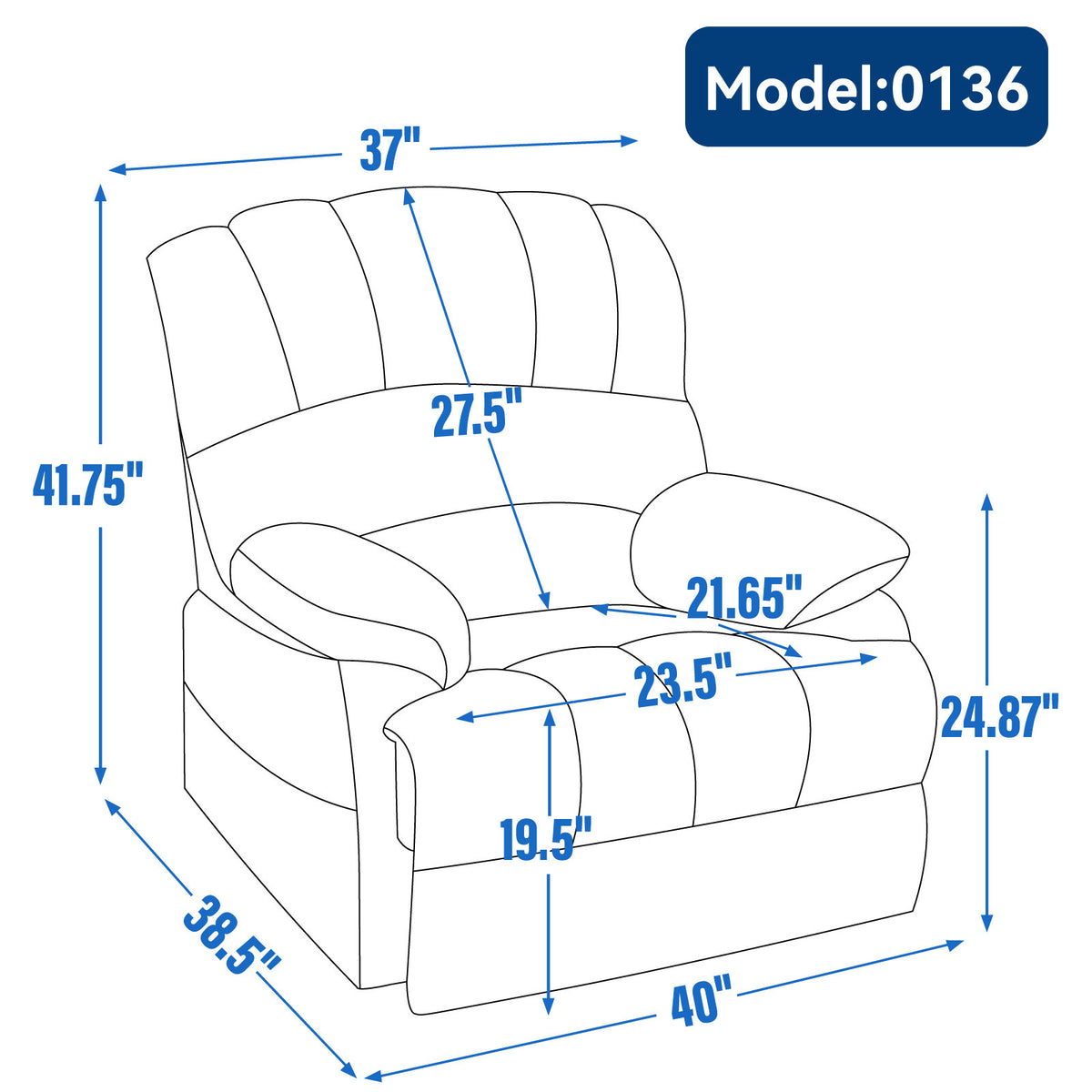 Large Manual Recliner Chair in Fabric, Beige