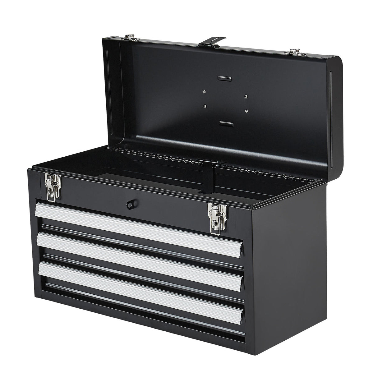 Tool Box 20.5-inch Portable Metal Tool Box with 3 Drawers Tool Organizer Black