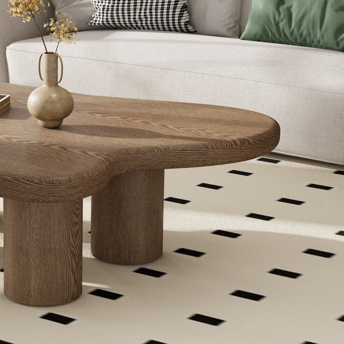 Free Form Walnut Coffee Table, Engineered Wood Center Table for Livingroom