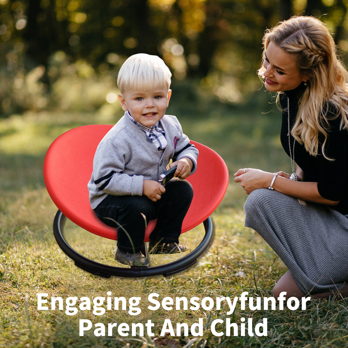 Sensory Spinning Chair for Autistic Kids, Swivel Chair, Sensory Toys Gifts for Toddlers with ADHD, Sit and Spin Toys,Training Body Coordination, Indoor & Outdoor, RED