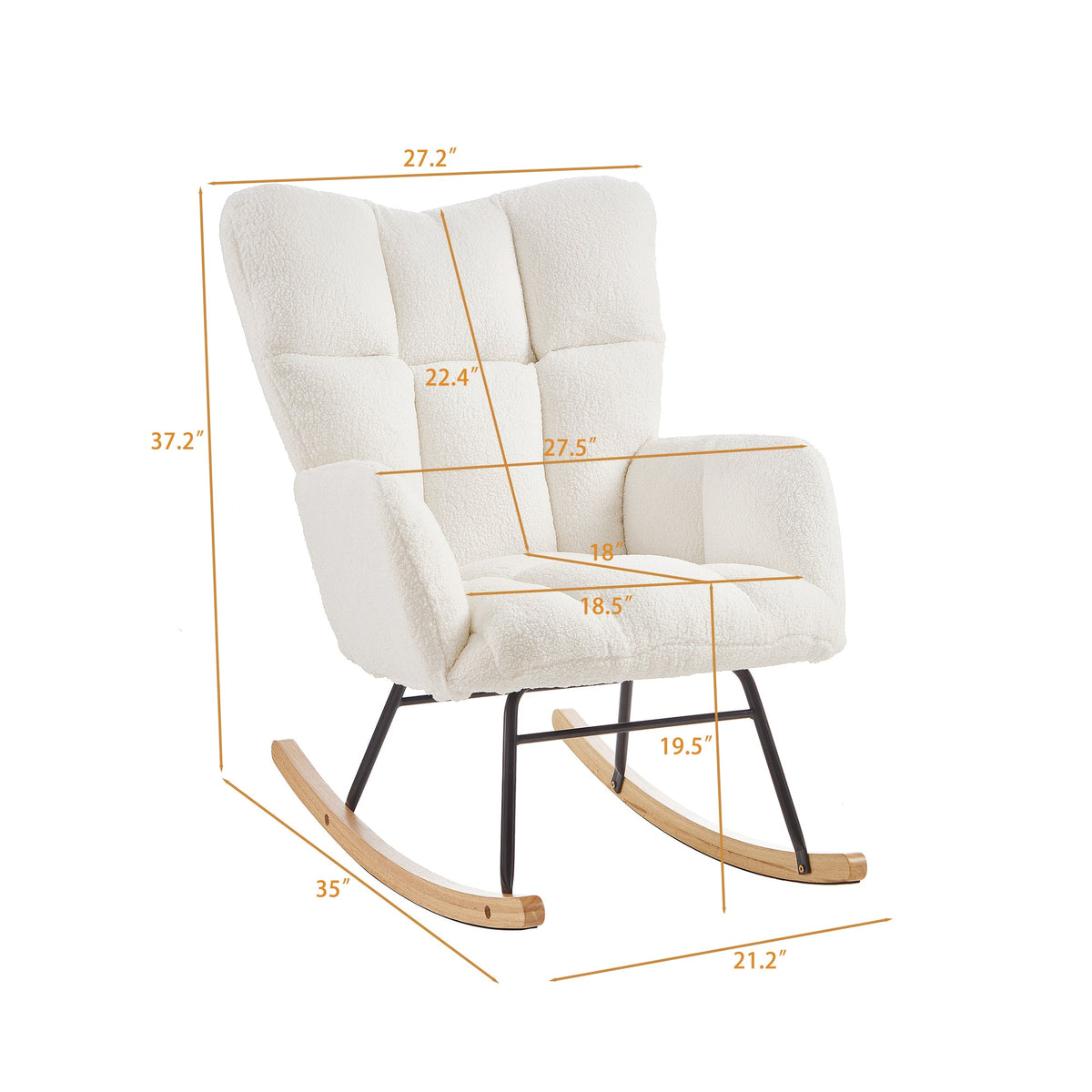 Glider Chair for Living Room Tufted Upholstered Teddy Fabric Rocking Chair with Metal Frame Accent Chair Ivory White