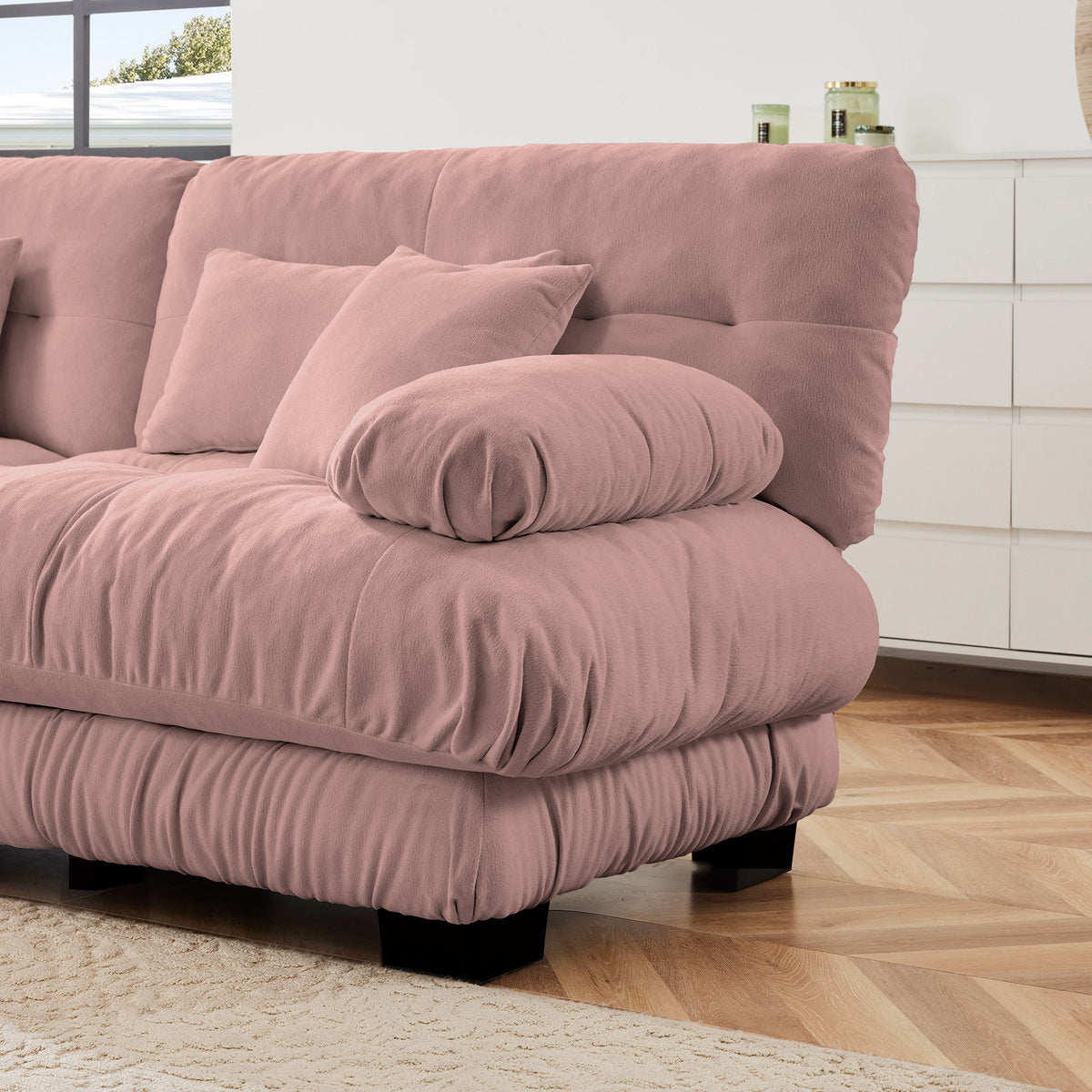 Cloud Couch 2 Seater Sofa, Chenille 2 - Seat sofa with 2 Lumbar pillows and 2 throw pillows, Chenille Pink