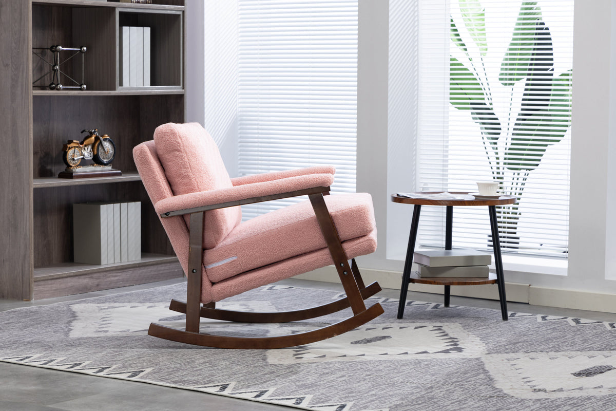 Mid Century Modern Accent Chair, rocking chair with Wood Frame, Upholstered Living Room Chairs, Reading Armchair for Bedroom Sunroom
