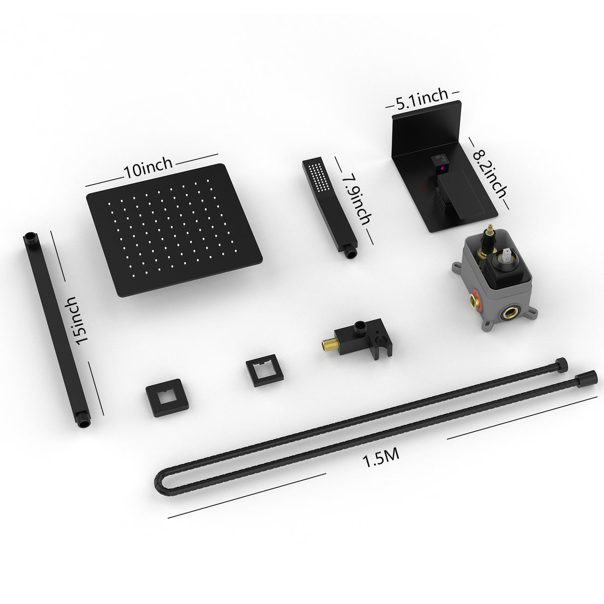 Rainfall Shower System With Storage Rack 10 inch Shower Faucet Set Matte Black with High Pressure with Square Shower Head Luxury Shower Set
