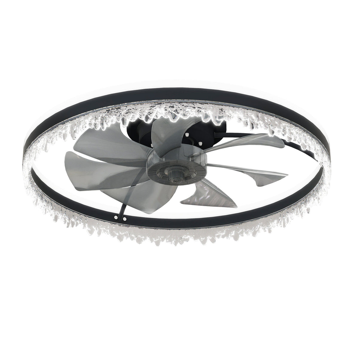 Modern LED Ceiling Fan with Light - 24'' Dimmable Ceiling Light with Invisible Blades and Crystal Design