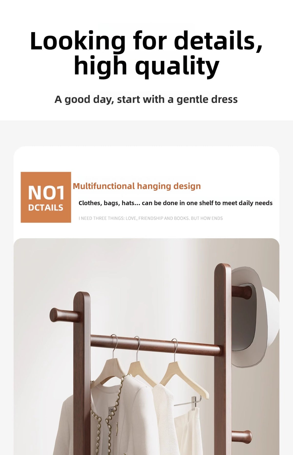 Coat Racks solid wood hanger 23.6* 11*64.1in Solid environmental protection easy to assemble beautiful can be placed in the - Walnut