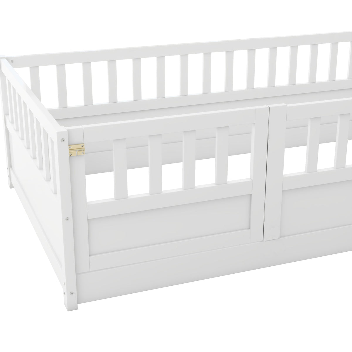 Twin Size Floor bed, integral construction with super high security barrier, door, children's floor bed frame
