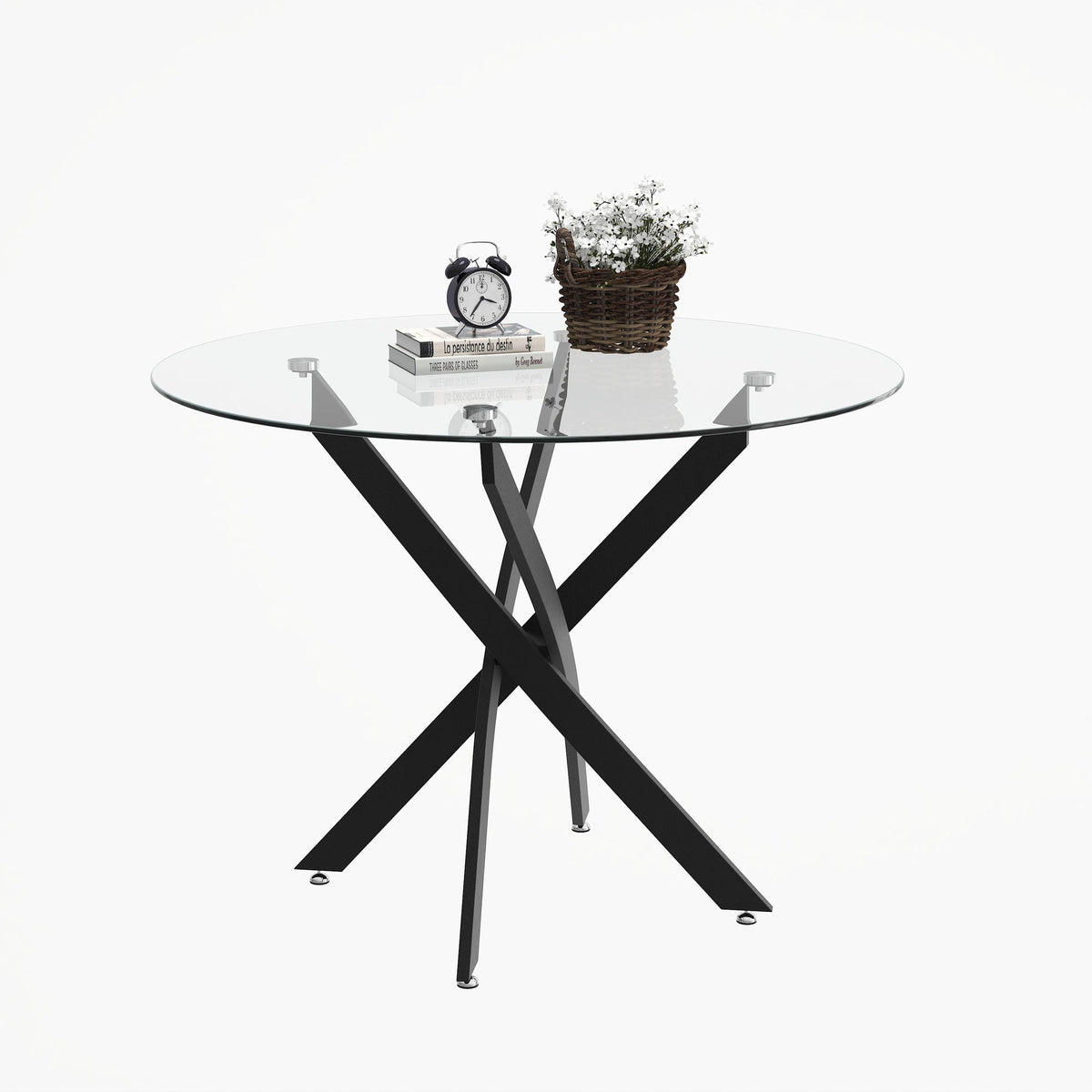 Round Dining Table, 35.5" Glass Dining Table with Black Legs, Modern Kitchen Table for Home Kitchen, Dining Room
