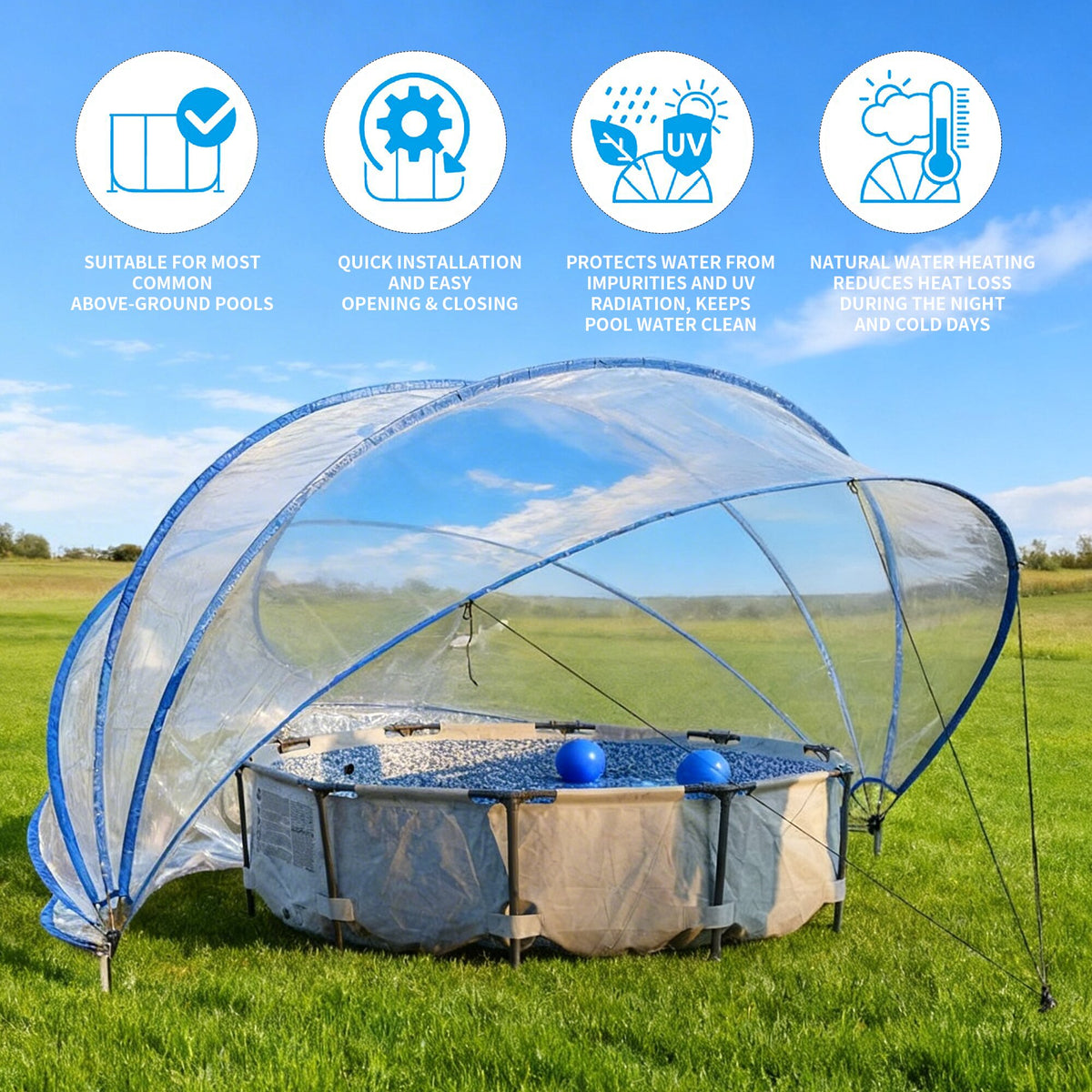 NEW 18ft Ground-Mounted Retractable Pool Cover, PVC Film Fiberglass Rod Pool Fence, Outdoor Pool Accessories, Suitable for 17.7FT and smaller Round Pools