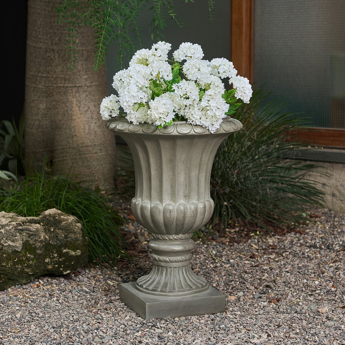 Outdoor Garden Urn Planter, Gray