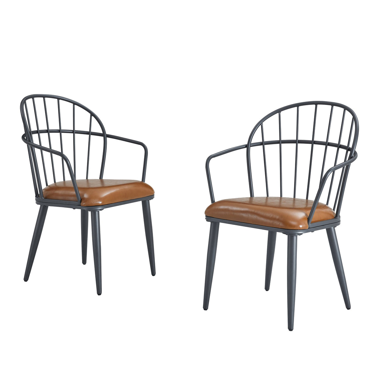 Indoor Upholstered Dining Chair With Metal Legs (Set of 2),Brown