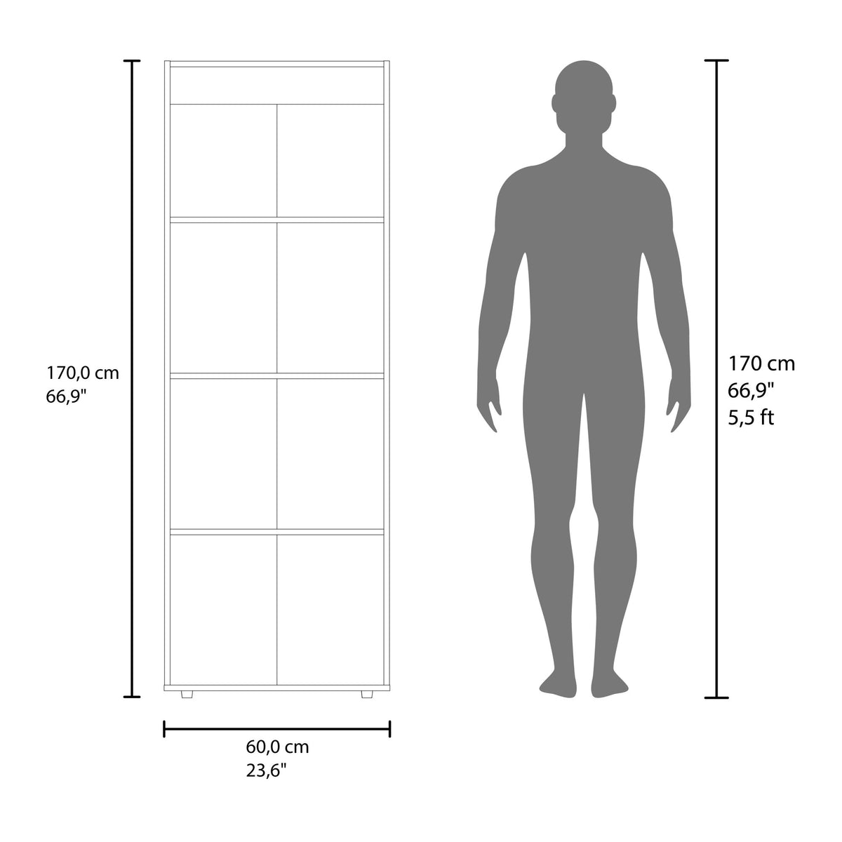 Home 2 Door Closet System, Four Fixed Shelves, Compact Wardrobe for Bedroom Organization, Laundry Room Organization