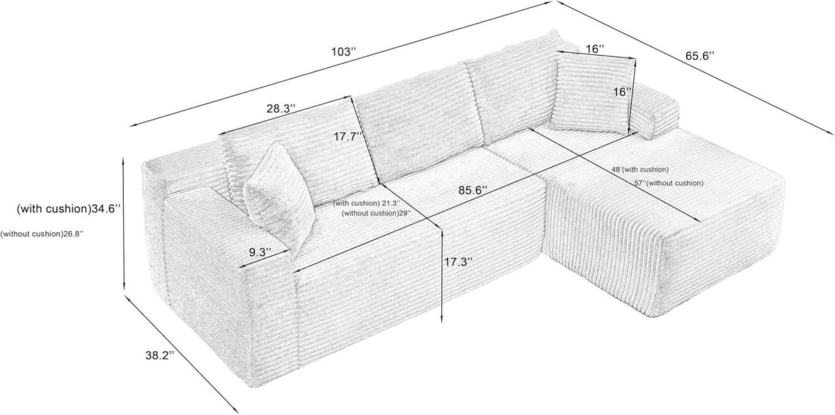 L-Shaped Cloud Sectional Sofa with Deep Seat, No Assembly Required, Modular Couches Sleeper, Black – Model W2339S00117