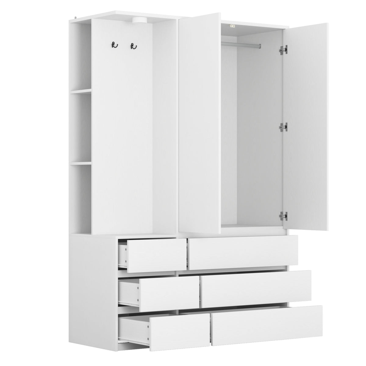 Wardrobe Closet 71.7" H, Bedroom Wooden Wardrobe with 2 Doors 6 Drawers – White