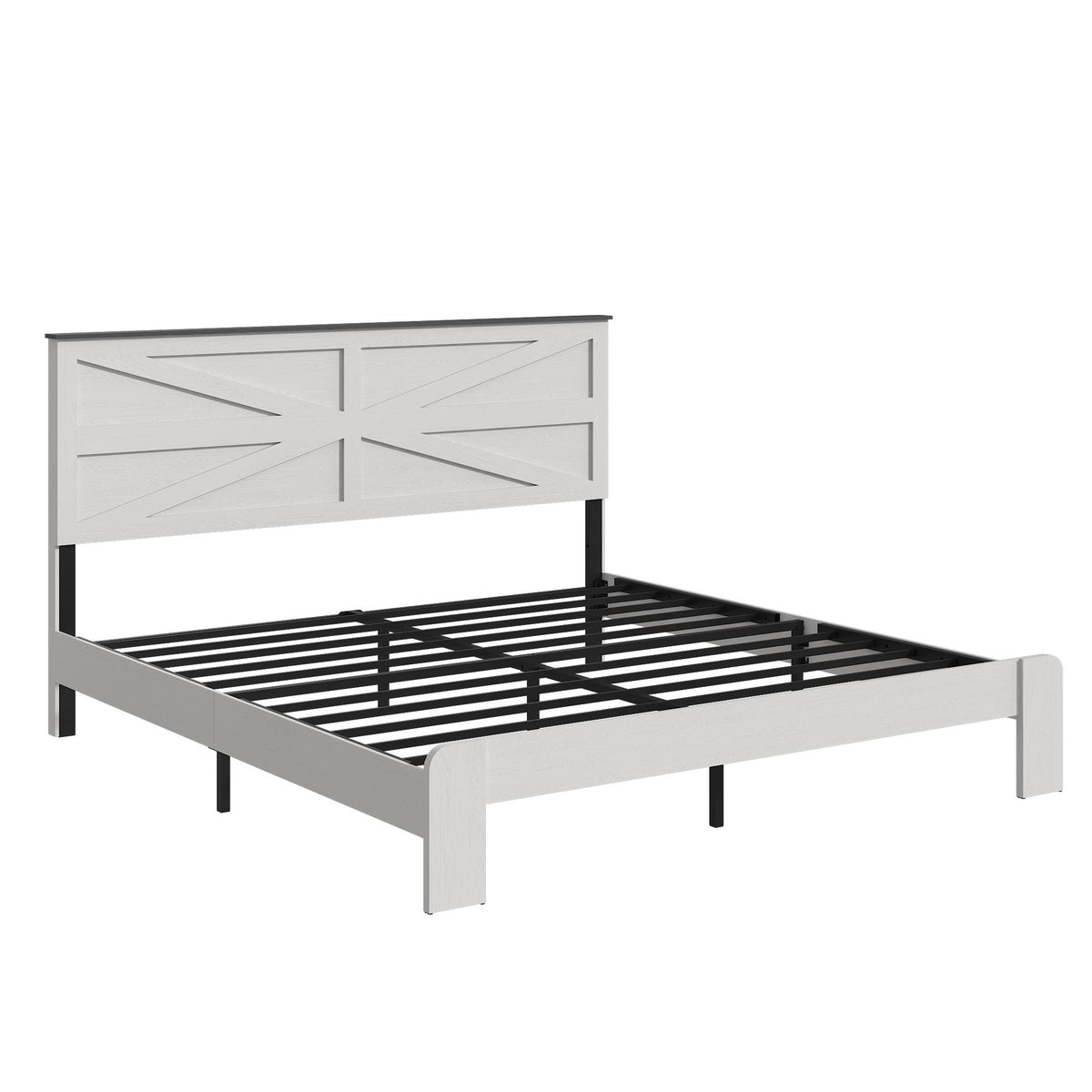 Queen Bed Frame Headboard, Wood Platform Bed Frame, Noise Free, No Box Spring Needed and Easy Assembly Tool, Large Under Bed Storage, White