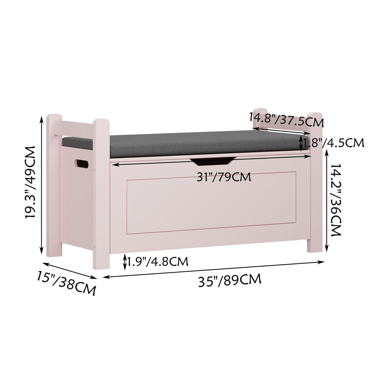 Kids Toy Box Chest for Boys Girls, Large Storage Cabinet with Cushion Seat Bench/ Flip-Top Lid/ Safety Hinge, Toy Storage Organizer Trunk for Nursery, Playroom (Pink)