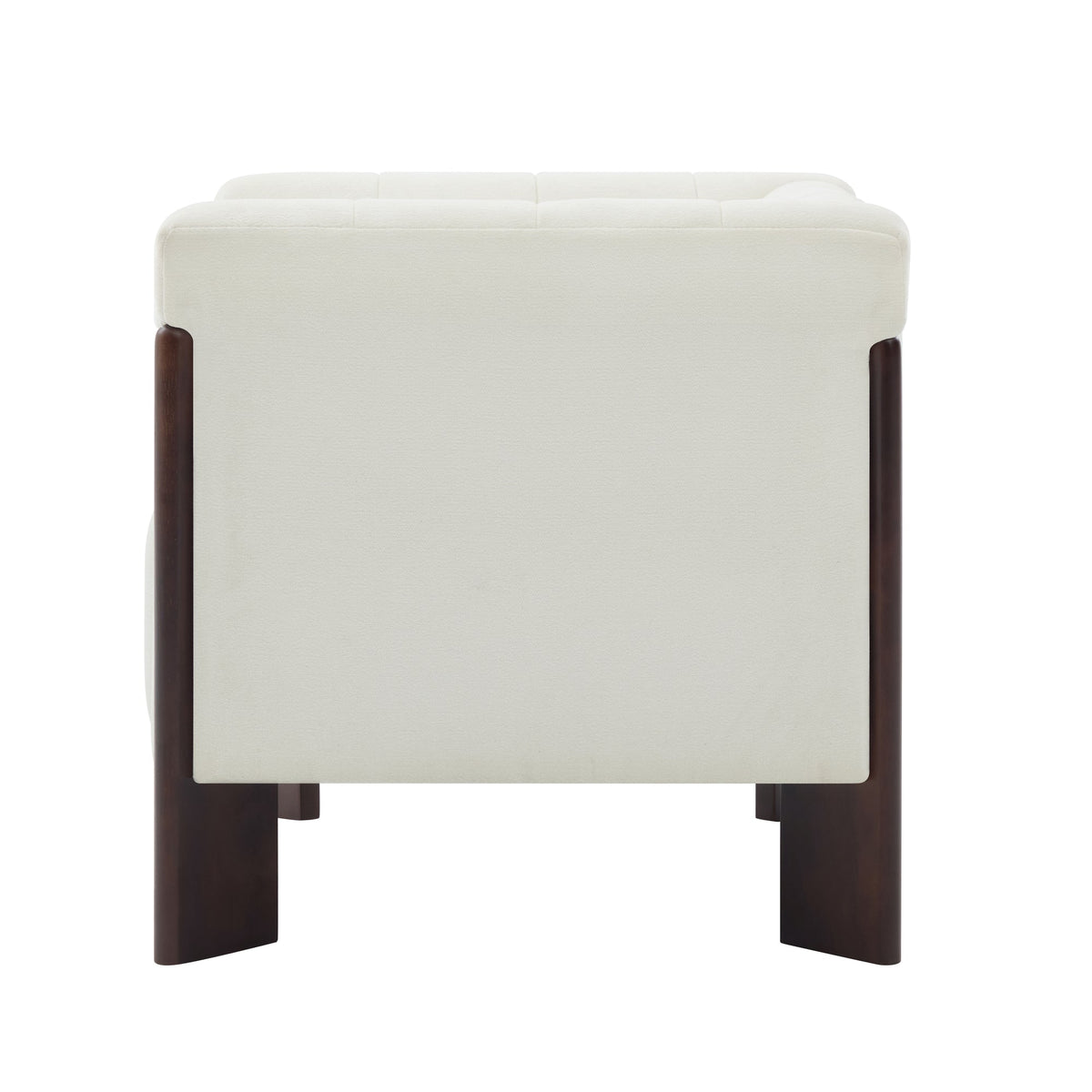 Modern Accent Chair Chenille Armchair Single Sofa Chair with Tight Back, Round Arms, Vertical Channel Tufted Back and Walnut Rubber Wood Legs for Living Room, Bedroom or Reading Corner, Beige