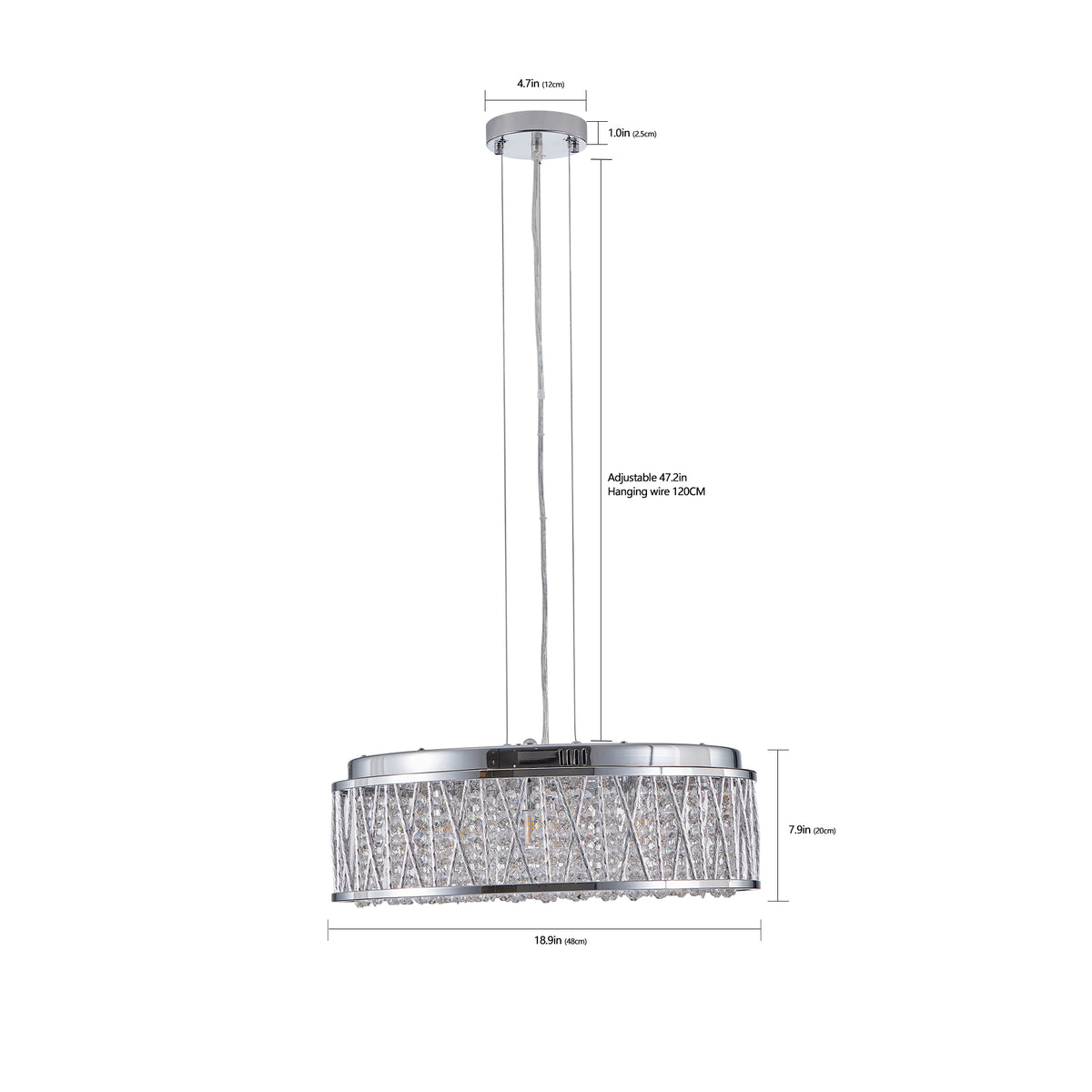 Modern Crystal Chandelier 19 Inches Aluminum+Iron Round Ceiling Light Flush Mount Ceiling Light Fixture for kitchen Island Dinning Bedrooms