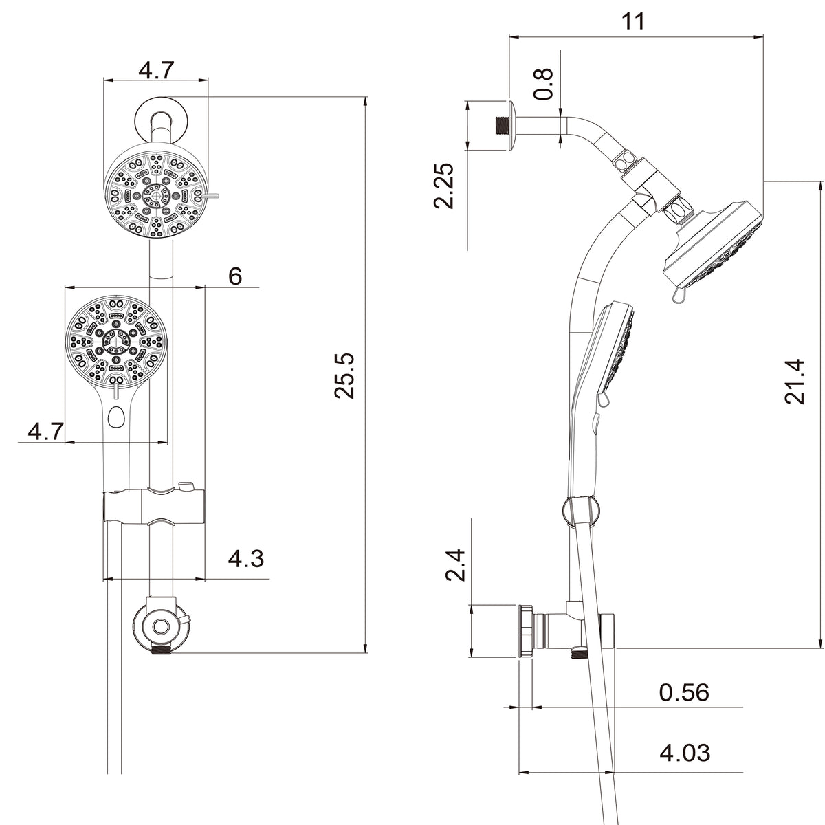 Multi Function Dual Shower Head - Shower System with 4.7" Rain Showerhead, 8-Function Hand Shower, Adjustable Slide Bar, Matte Black