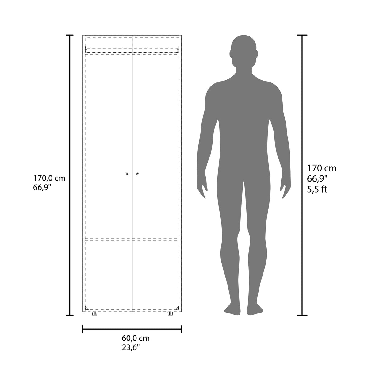 Home 2 Doors Closet System Armoire, Hanging Rod and Storage Shelf, Modern Armoire for Bedroom Organization Storage, White