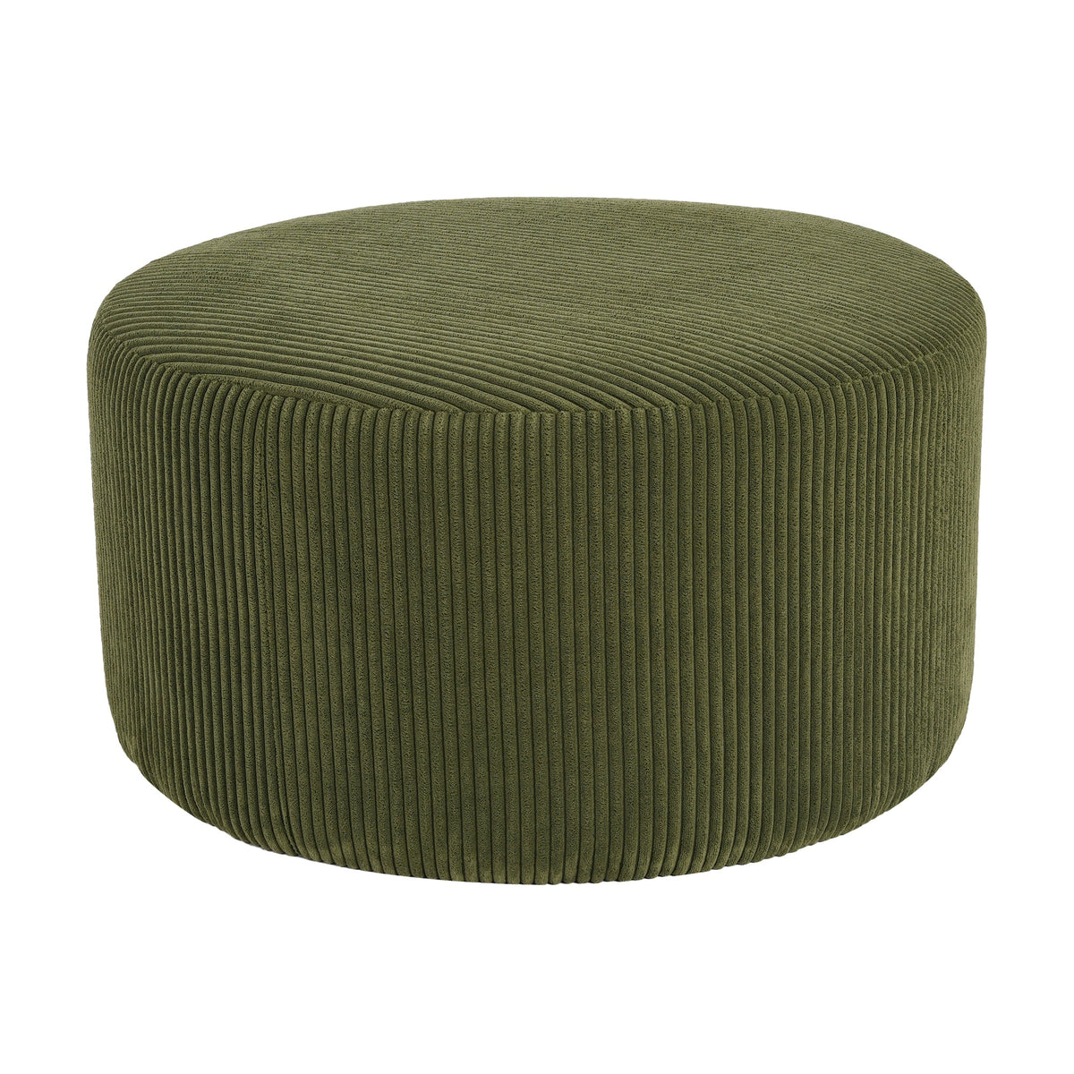 Upholstered Round Ottoman, Olive Green, Corduroy