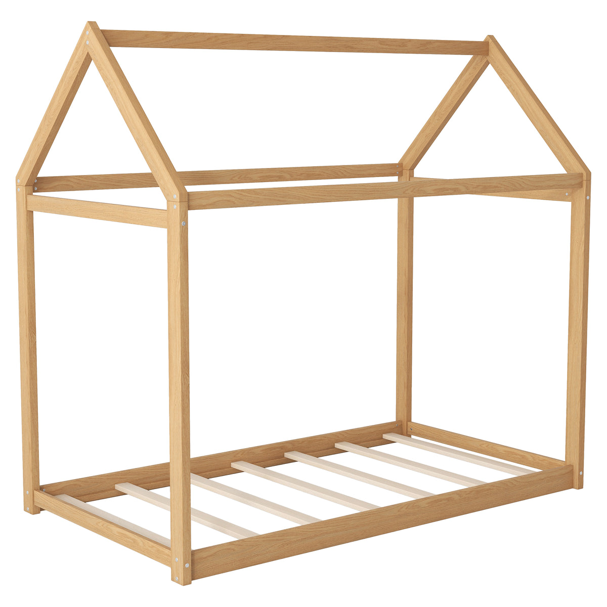 Twin Size Wooden House Bed, Wood Color