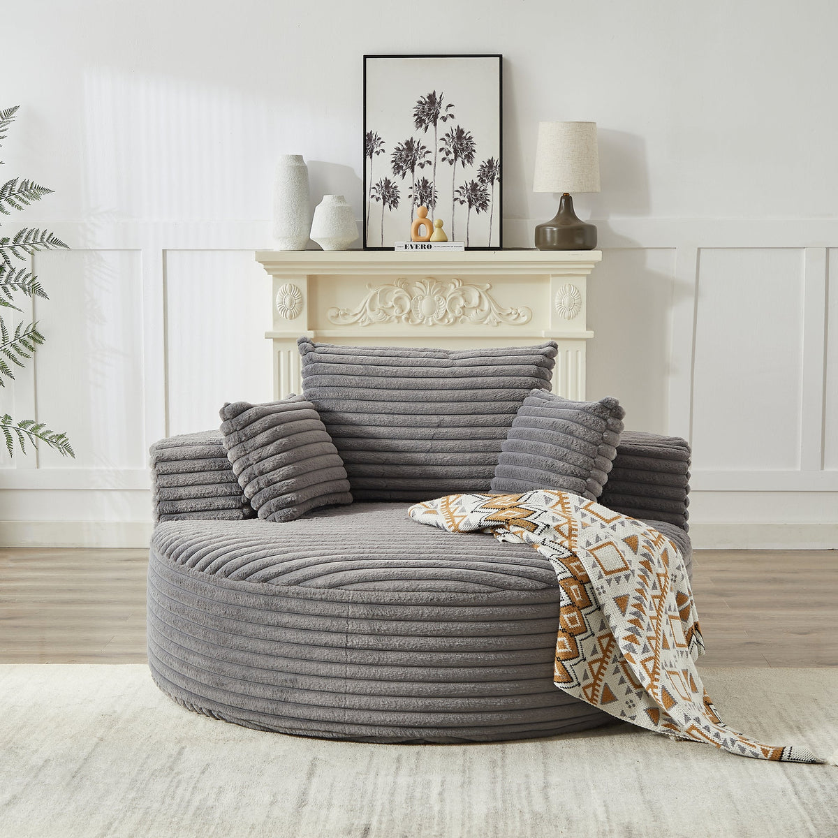 55'L Corduroy Sponge single sofa, No Assembly Required, Fluffy Modern Sleeper Chair, Lounge and Projection Room(Not a swivel chair.)