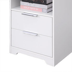 Nightstand with Charging Station, End Table with 2 Drawers, Wooden End Table with Drawer and Opening Shelf, Side Table, White