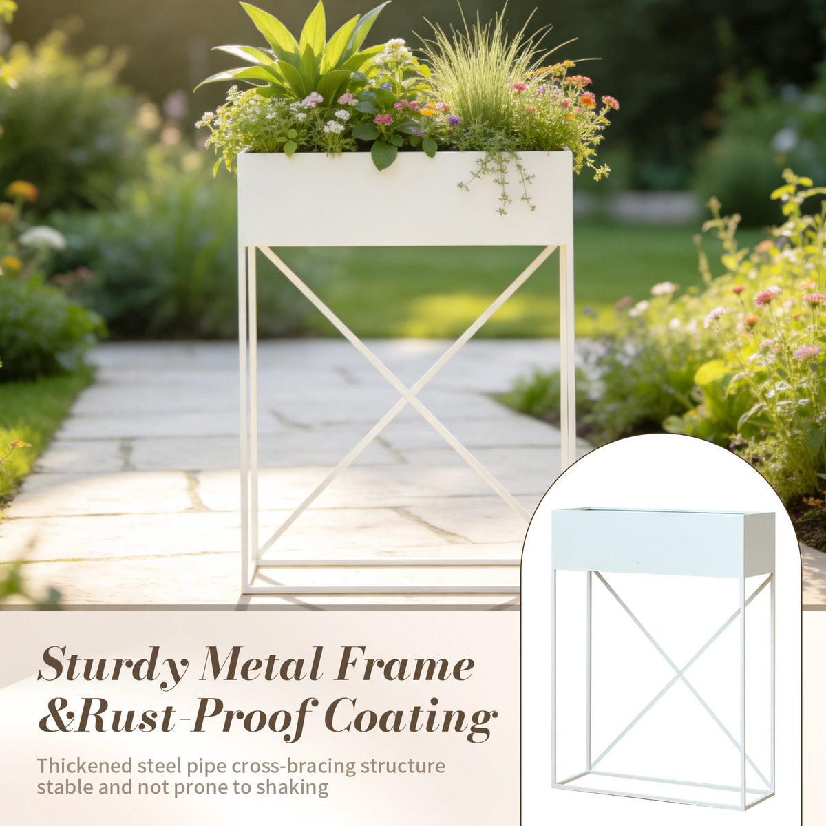 3‑Pack Pre‑Assembled Metal Raised Garden Bed Planter Stand with Non‑Woven Liner, UV‑Resistant Coated Elevated Flower Herb Planter Box, Rectangular Plant Holder for Patio Balcony Backyard Indoor Outdoo
